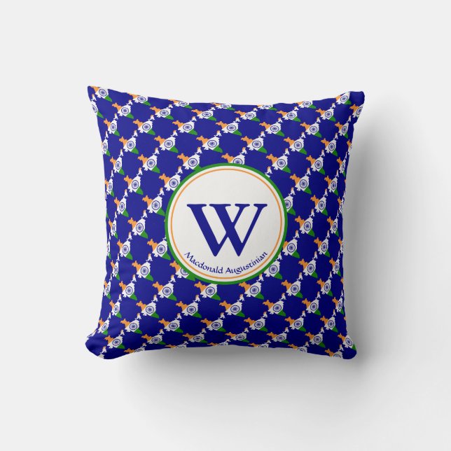 Coussin INDIA FLAG Custom Monogramme Ajouter Votre Nom BLU (Recto)