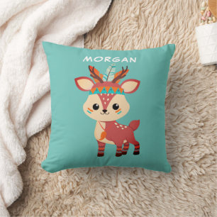 Coussin Indian Deer, Name or Message, Teal