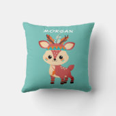 Coussin Indian Deer, Name or Message, Teal (Verso)
