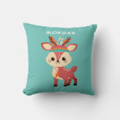 Coussin Indian Deer, Name or Message, Teal (Recto)