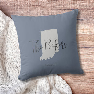 Coussin Indiana State Outline Nom de famille Pillow Pillow