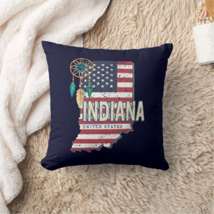 Coussin Indiana State United States Retro Map Vintage USA