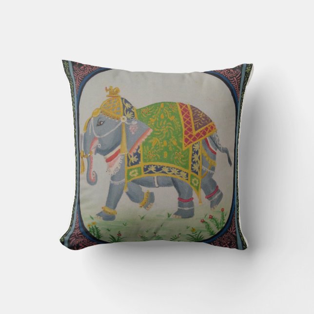 Coussin indien de peinture à l'éléphant (Recto)