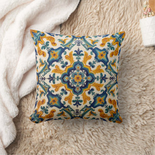 Coussin Indigo Azulejo Bleu et jaune Portugais 