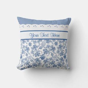 Coussin Indigo Blue personnalisé sur florale blanche et de