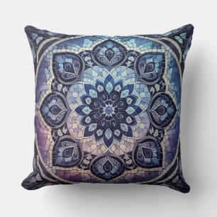 Coussin Indigo Mandala Motif : Mosaïque profonde