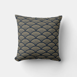 Coussin Indigo motif d'inspiration japonaise et design tan