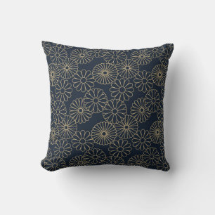 Coussin Indigo motif d'inspiration japonaise et design tan