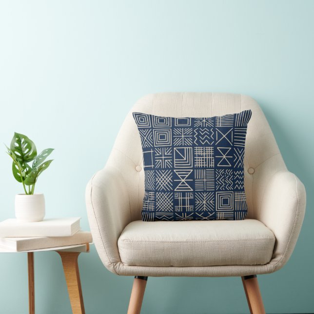 Coussin Indigo Mudcloth | Déclaration de Tissage Artisanal (Chaise)