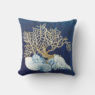 Coussin Indigo Ocean Coral Seashs Nautical Beach House