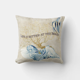 Coussin Indigo Ocean Life is Better at the Beach Shells