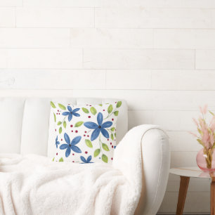 Coussin Indigo Watercolor Floral Bouquet Motif