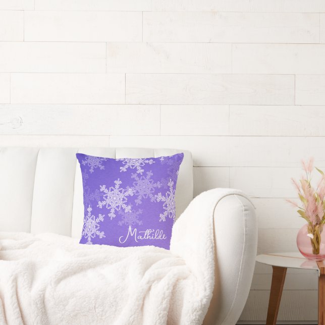 Coussin Indigo White Snowflakes Minimaliste Nom de Noël (Canapé)