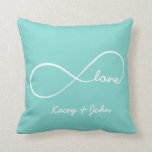 Coussin Infinity Love<br><div class="desc">Personnalisé Turquoise bleu et blanc Infinity Amour jetez des oreillers. Demande personnalisée de couleur / design acceptée. Cliquez sur le lien de contact ci-dessous pour m'envoyer un message.</div>