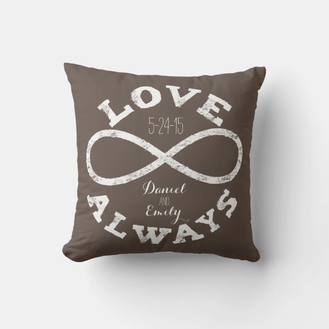 Coussin Infinity Love Mariage Noms de date, Couleur person (Recto)
