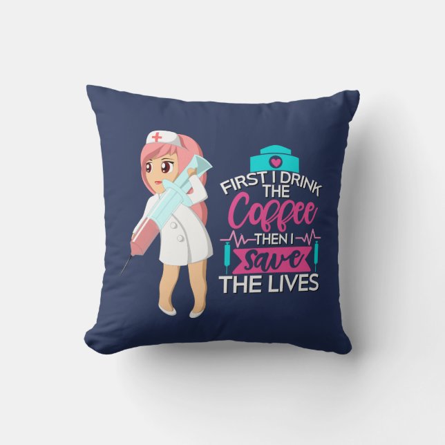 Coussin Infirmière amusante qui dit avec une grande aiguil (Recto)