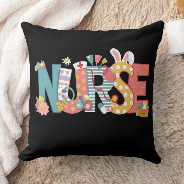 Coussin Infirmière de Pâques Stéthoscope Lapin Œufs (Couverture)