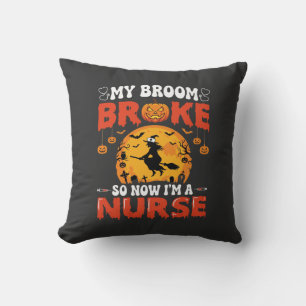 Coussin Infirmière Halloween Balai Cassé Sorcière Graphiqu
