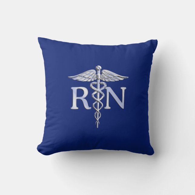 Coussin Infirmière inscrite RN Silver Caduceus sur Navy Bl (Recto)