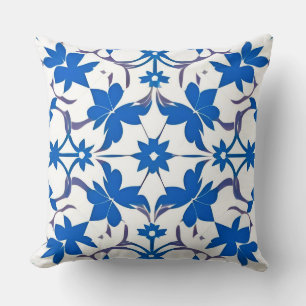 Coussin Influence du design de carreaux rétro bleus
