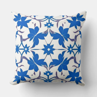 Coussin Influence du design de carreaux rétro bleus