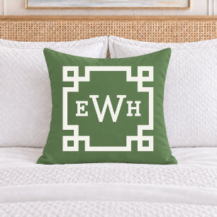 Coussin Initiale de monogramme clé grecque verte gras