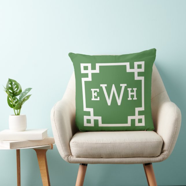 Coussin Initiale de monogramme clé grecque verte gras (Chaise)