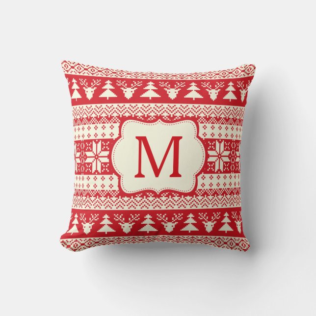 Coussin Initiale de monogramme de motif tricotée par Noël (Recto)