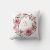 Coussin Initiale de monogramme Roses roses greenery aquare (Recto)