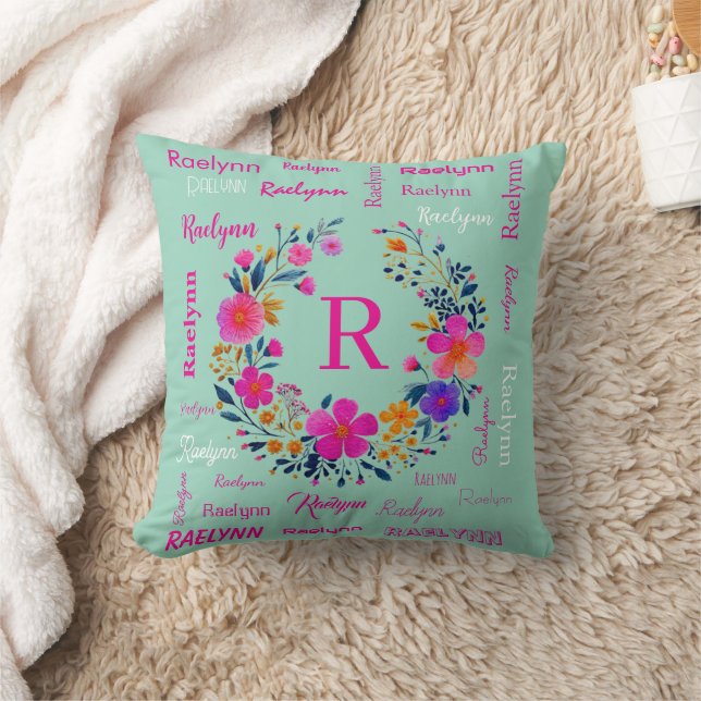 Coussin Initiale de nom personnalisée Ajoutez votre nom (Couverture)