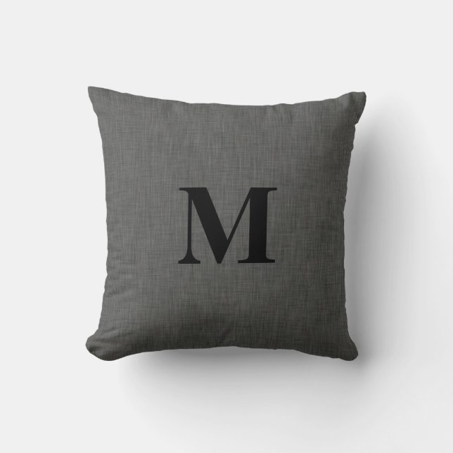 Coussin Initiale de toile grise de monogramme de texture (Recto)