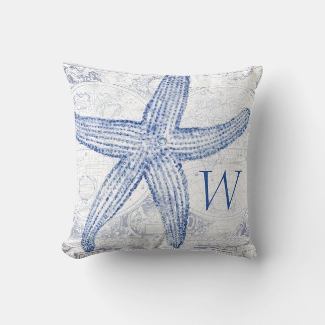 Coussin Initiale décorée d'un monogramme de carte bleue (Recto)