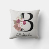Coussin Initiale florale moderne rose B brodée (Verso)