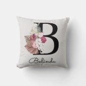 Coussin Initiale florale moderne rose B brodée (Recto)