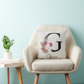 Coussin Initiale G Monogramme Boho rose Floral (Chaise)