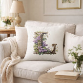 Coussin Initiale "L" - Élégante conception florale Lilac