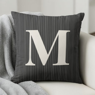 Coussin Initiale Monogramme Rayée Prépa Grise Personnalisé