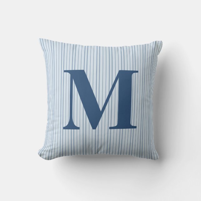 Coussin Initiale Monogramme Rayée Prépa Personnalisée Bleu (Recto)