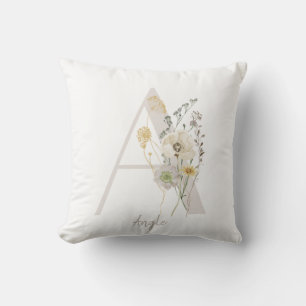 Coussin Initiale personnalisée A avec fleur de couleur dou