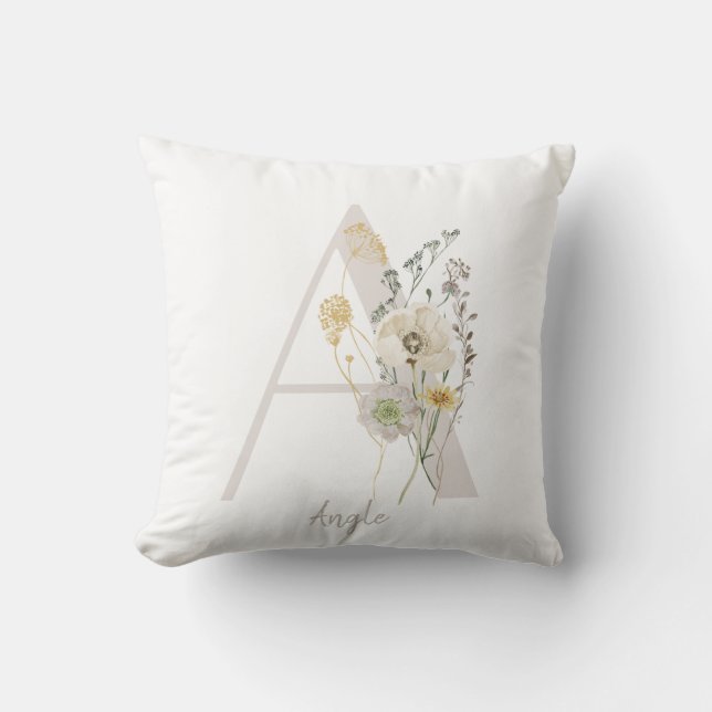 Coussin Initiale personnalisée A avec fleur de couleur dou (Recto)