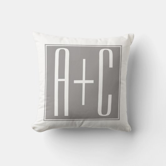 Coussin Initiales de couples modifiables | Blanc & Gris (Recto)