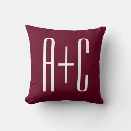 Coussin Initiales de couples simples | Blanc et bordeaux (Recto)