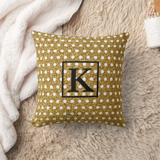 Coussin Initiales de monogramme blanc Pois doré (Couverture)