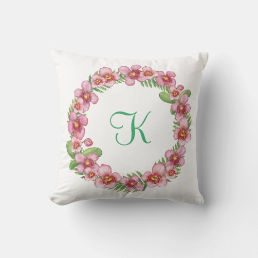 Coussin Initiales de monogramme Floral rose vert à la mode (Recto)