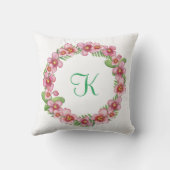 Coussin Initiales de monogramme floral rose vert tendance  (Verso)