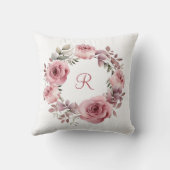 Coussin Initiales de monogramme Roses roses verdure Aquare (Verso)