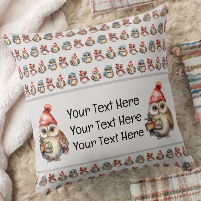 Coussin Initiales de nom Hiboux Hiver (Créateur téléchargé)