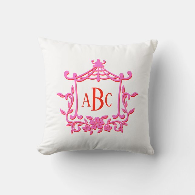Coussin Initiales du monogramme à cadre de pagode rose et  (Recto)
