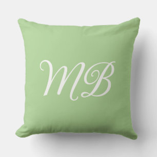 Coussin initiales du nom de monogramme vert et blanc sauge