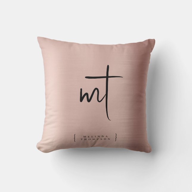 Coussin Initiales en or monogramme rose Typographie de scr (Recto)